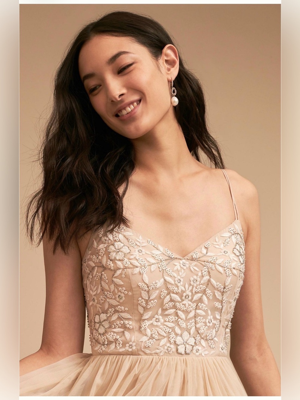Anthropologie BHLDN Elowen nude chiffon gown with bead and sequins size 6 - Picture 3 of 12